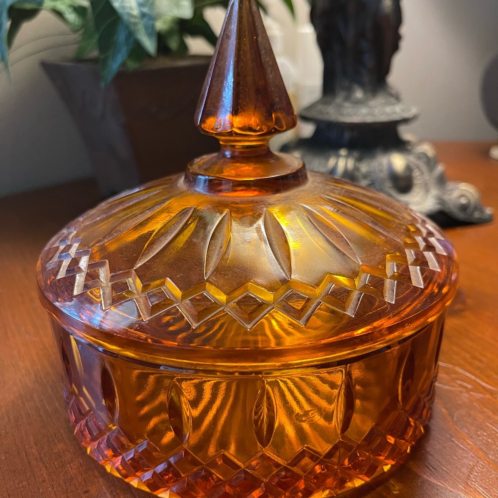 Amber Princess Candy Box by Indiana Glass